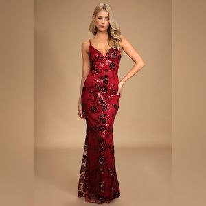 Beautiful Lulus Shine Language Wine Red Sequin Mermaid Maxi Dress- NWT